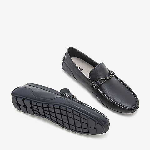 basto/百思图2019春季专柜同款深蓝色软面牛皮革平跟男休闲鞋axz11am9