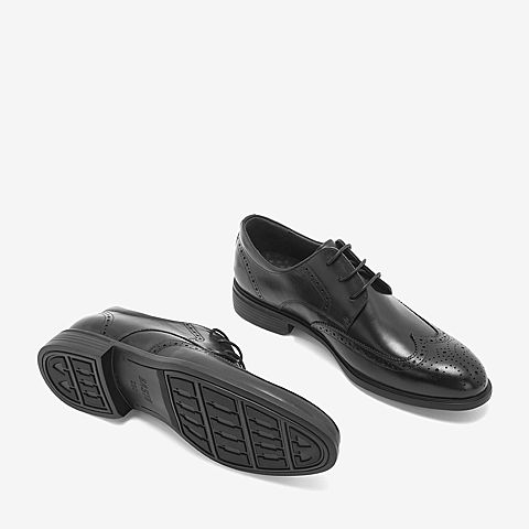 BASTO/百思图春季专柜同款黑色牛皮革镂花商务休闲男皮鞋A1897AM9