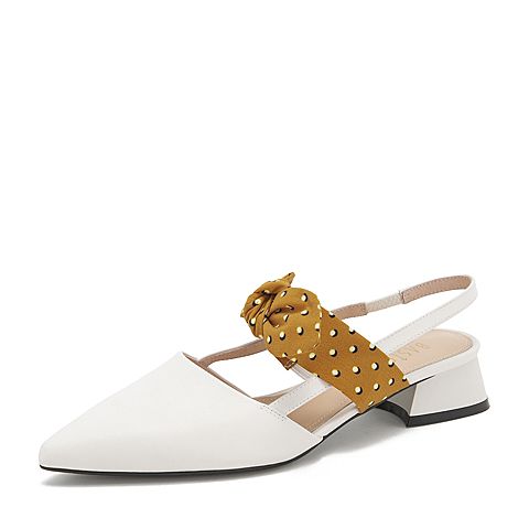 BASTO/百思图年夏季蝴蝶结尖头方跟女凉鞋RSY18BH9