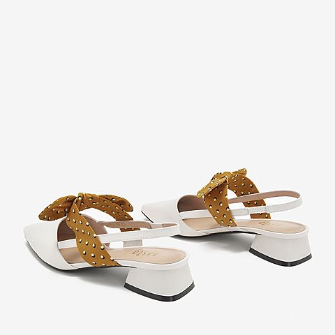 BASTO/百思图年夏季蝴蝶结尖头方跟女凉鞋RSY18BH9