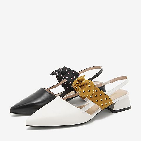 BASTO/百思图年夏季蝴蝶结尖头方跟女凉鞋RSY18BH9