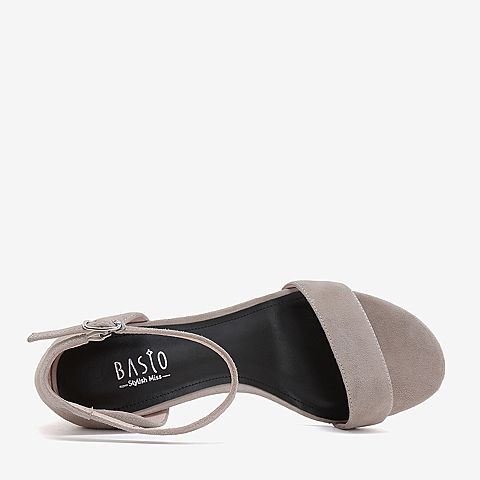 BASTO/百思图夏季专柜同款灰色羊绒皮革休闲女皮凉鞋RWO01BL9