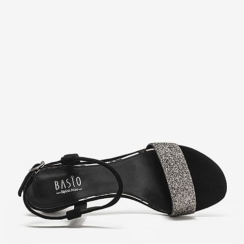 BASTO/百思图夏季专柜同款银色亮片布休闲女凉鞋RXK02BL9
