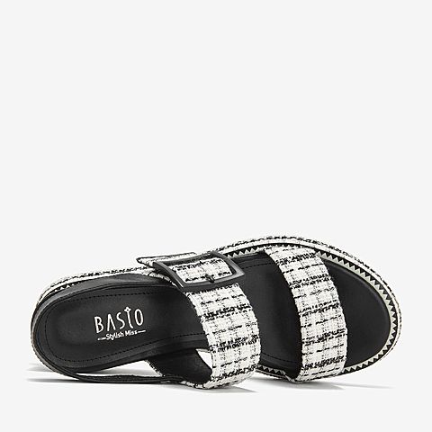 BASTO/百思图夏季黑白色时尚条纹休闲女凉鞋TCN06BL9