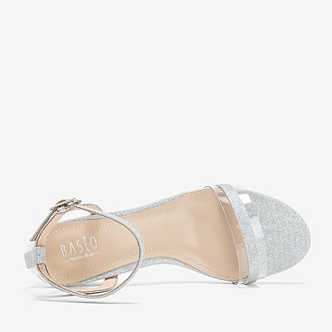 BASTO/百思图夏季专柜同款银色透明挡片一字带休闲女凉鞋A1102BL9