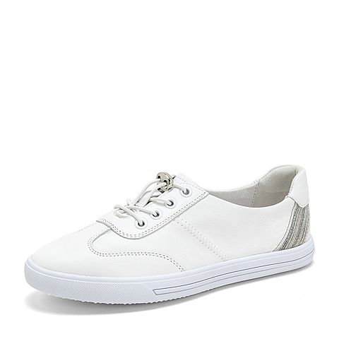 BASTO/百思图秋季专柜同款白色软面牛皮革小白鞋女休闲鞋YIP29CM9