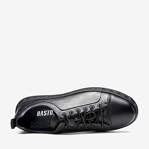 BASTO/百思图秋季专柜同款黑色摔纹牛皮革简约潮男休闲鞋CIK03CM9