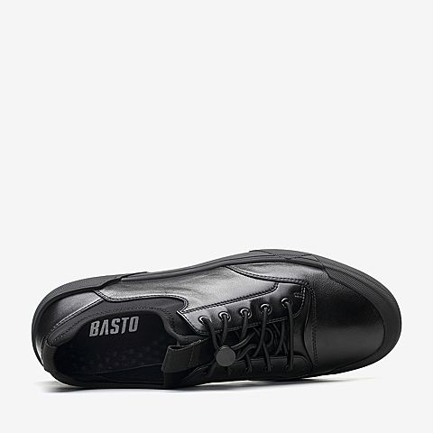 BASTO/百思图秋季专柜同款黑色软面牛皮革拼接潮男休闲鞋CHW03CM9