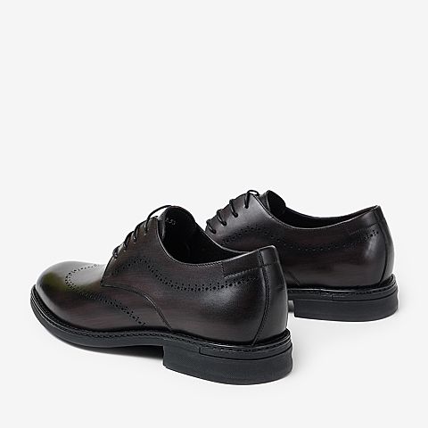 BASTO/百思图秋季专柜同款黑色牛皮革布洛克商务男皮鞋95285CM9