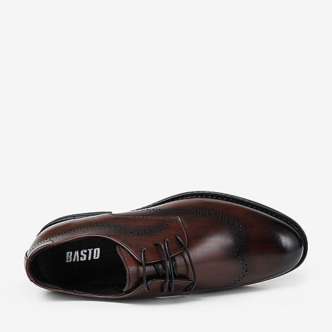 BASTO/百思图秋季专柜同款棕色牛皮革布洛克商务男皮鞋95285CM9