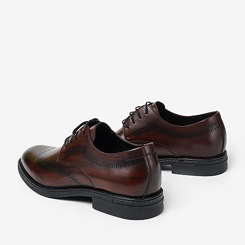BASTO/百思图秋季专柜同款棕色牛皮革布洛克商务男皮鞋95285CM9