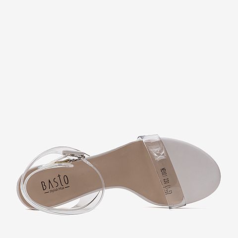 BASTO/百思图夏季专柜同款白色胶片交叉扣带优雅女凉鞋MB601BL9