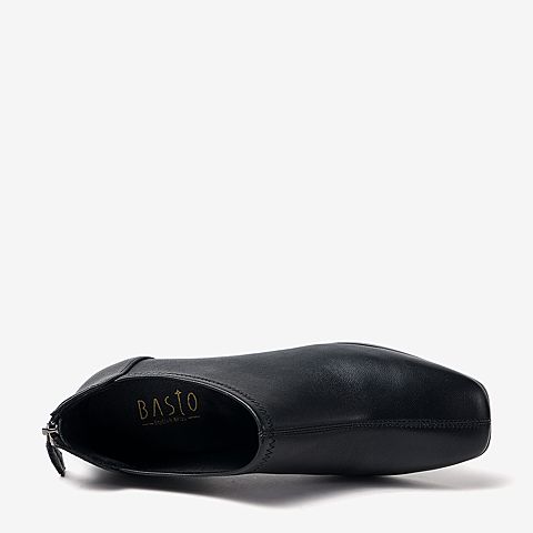 BASTO/百思图秋季专柜同款羊皮革后拉链粗跟女皮鞋A1901CM9