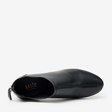 BASTO/百思图秋季专柜同款黑色时尚通勤粗高跟女皮鞋A6472CM9