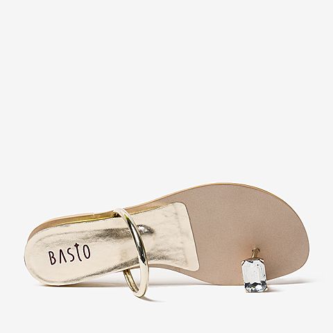 BASTO/百思图夏季金色人造革水钻夹趾外穿女拖鞋A5201BT9