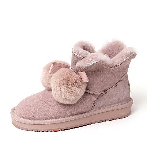 BASTO/百思图冬季专柜同款粉色加绒保暖平底雪地靴女皮靴ZD807DD9