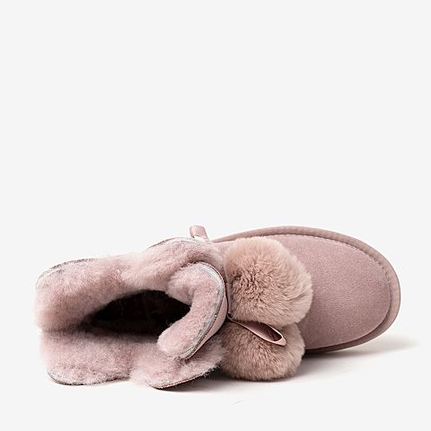BASTO/百思图冬季专柜同款粉色加绒保暖平底雪地靴女皮靴ZD807DD9