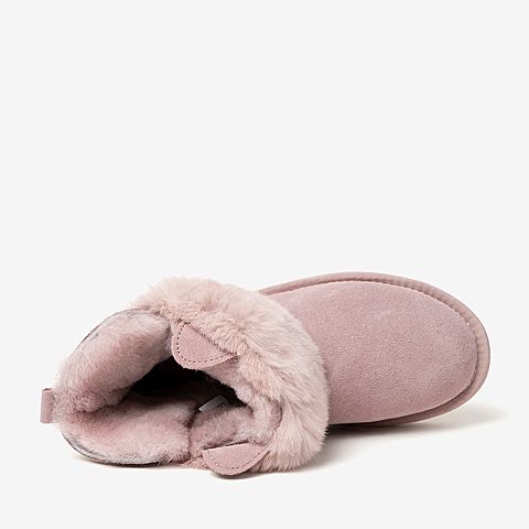 BASTO/百思图冬季专柜同款粉色加绒加厚雪地靴女皮靴ZD619DD9