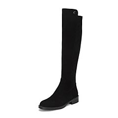 BASTO/百思图2019冬季专柜同款黑色时尚方跟过膝靴女皮靴A7901DG9
