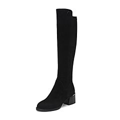 BASTO/百思图2019冬季专柜同款黑色时髦方跟瘦瘦靴女皮靴A3560DG9