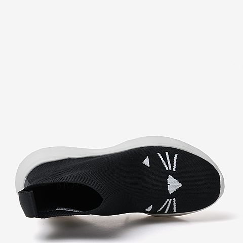 BASTO/百思图冬季黑色针织布趣味猫咪运动风袜靴时尚女靴A3313DD9