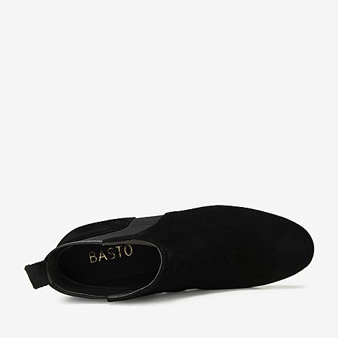 BASTO/百思图冬季专柜同款黑色通勤切尔西靴RE842DD9