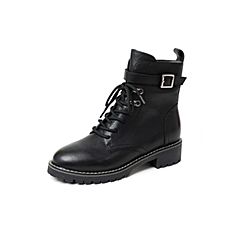 BASTO/百思图2019冬季专柜同款黑色时尚皮带扣马丁靴女皮靴RE149DD9
