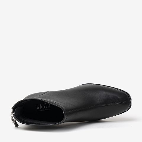 BASTO/百思图冬季专柜同款黑色羊皮革通勤高跟女皮靴A1715DD9