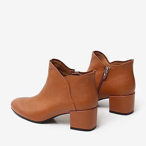 BASTO/百思图冬季专柜同款棕色牛皮革及踝切尔西靴女皮靴A1105DD9