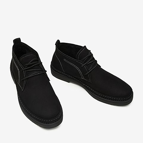 BASTO/百思图冬季专柜同款黑色牛皮革休闲平底男皮鞋W1862DD9