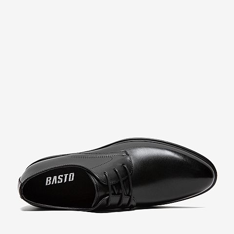 百思图2020春季新款商场同款黑色牛皮系带光面商务男皮鞋RA360AM0