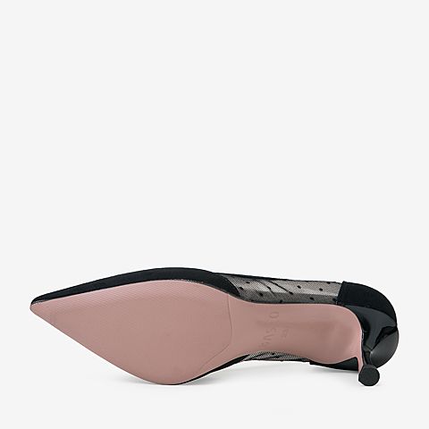 百思图2020春季新款商场同款波点网纱尖头仙女细高跟单鞋MAM36AQ0