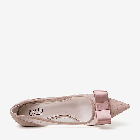 百思图2020春季新款商场同款蝴蝶结波点网纱尖头女高跟鞋MAM11AQ0