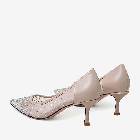 百思图2020春季新款商场同款闪钻波点网纱优雅细高跟女鞋MAM37AQ0