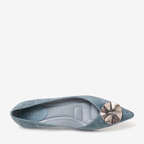 百思图2020春季新款蓝色羊皮革浅口尖头性感猫跟女单鞋A6791AQ0