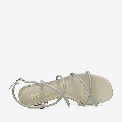 百思图2020夏季新款法式仙女风交叉绑带罗马粗跟女士凉鞋RXH08BL0