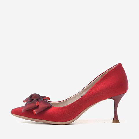 百思图2020春季新款尖头浅口蝴蝶结气质时尚女细高跟鞋A8729AQ0