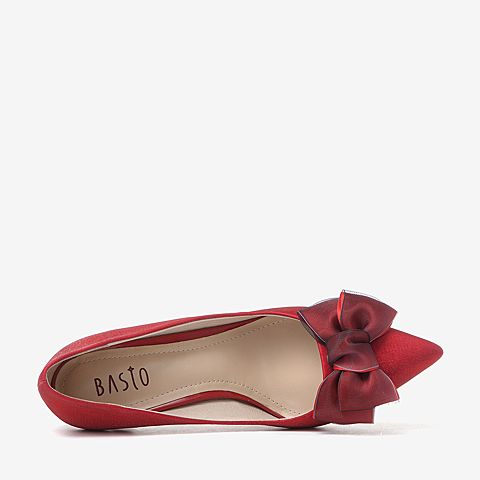 百思图2020春季新款尖头浅口蝴蝶结气质时尚女细高跟鞋A8729AQ0