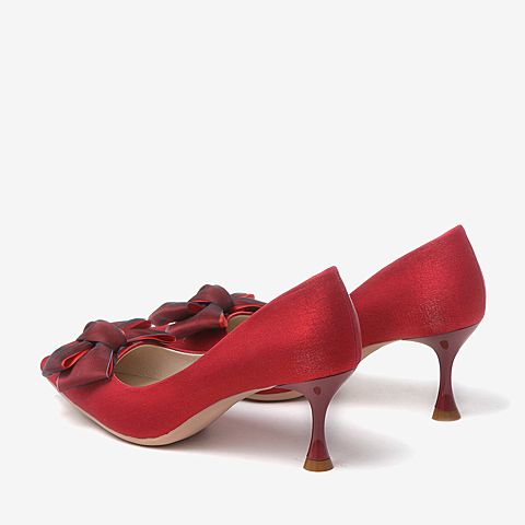 百思图2020春季新款尖头浅口蝴蝶结气质时尚女细高跟鞋A8729AQ0