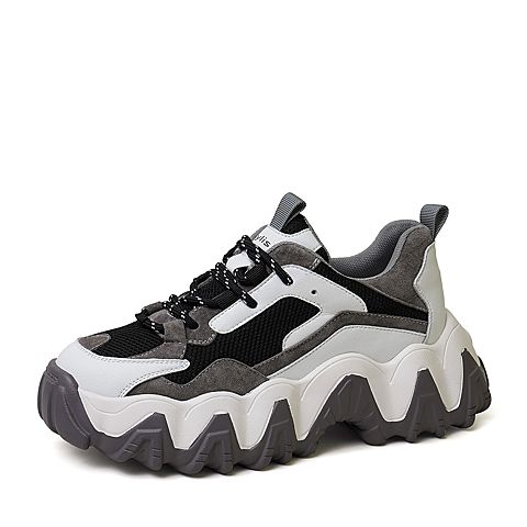 百思图2020春季新款松糕厚底拼色运动风ins潮酷女老爹鞋A2392AM0