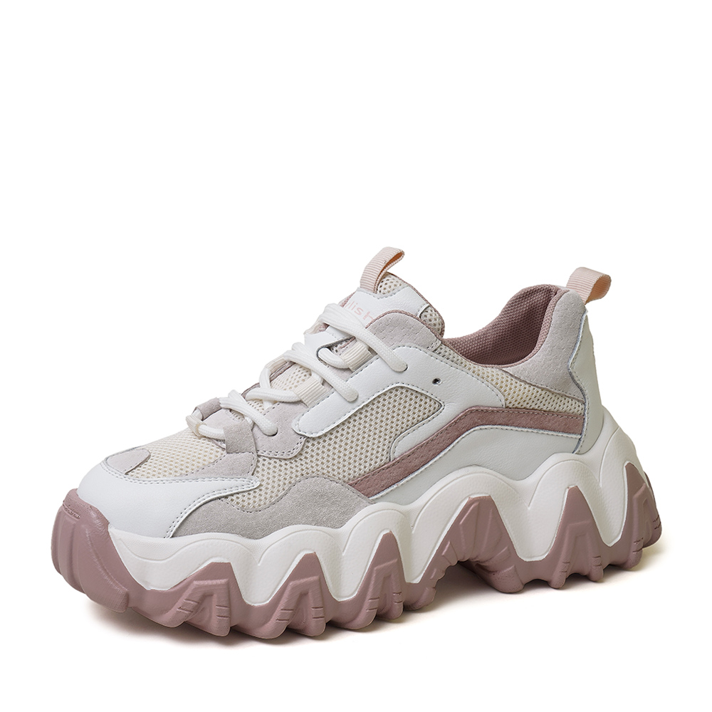 百思图2020春季新款松糕厚底拼色运动风ins潮酷女老爹鞋A2392AM0