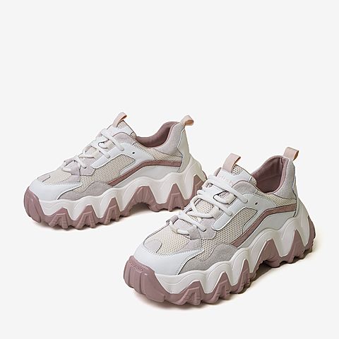 百思图2020春季新款松糕厚底拼色运动风ins潮酷女老爹鞋A2392AM0