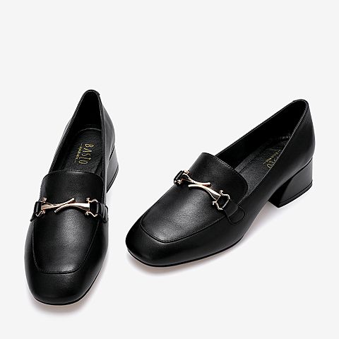 百思图2020春季新款商场同款牛皮马衔扣粗跟英伦女乐福鞋A2025AQ0