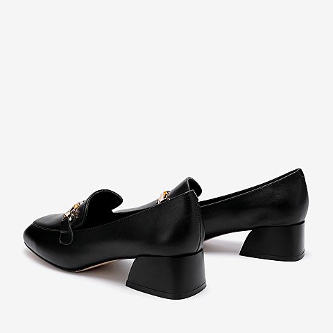 百思图2020春季新款商场同款牛皮马衔扣粗跟英伦女乐福鞋A2025AQ0