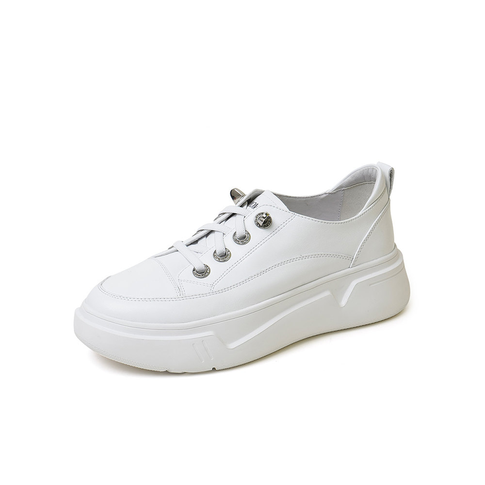 百思图2020春季新款商场同款牛皮系带厚底休闲女小白鞋ZSW02AM0