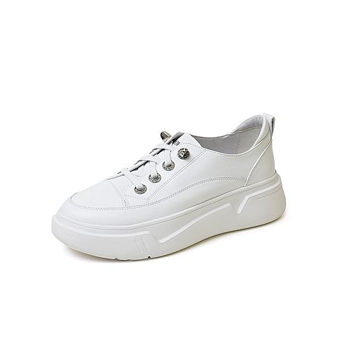 百思图2020春季新款商场同款牛皮系带厚底休闲女小白鞋ZSW02AM0