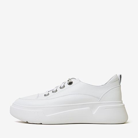 百思图2020春季新款商场同款牛皮系带厚底休闲女小白鞋ZSW02AM0