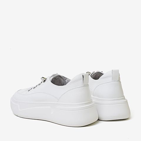 百思图2020春季新款商场同款牛皮系带厚底休闲女小白鞋ZSW02AM0