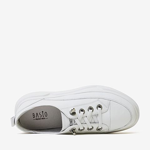 百思图2020春季新款商场同款牛皮系带厚底休闲女小白鞋ZSW02AM0