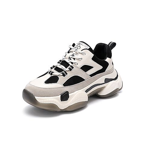 百思图2020春季新款商场同款撞色系带厚底运动风女老爹鞋BA832AM0